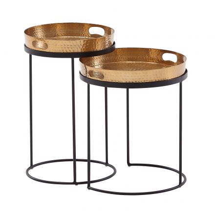 Set de 2 tables de salon, Couleur : Or / Noir - dimensions : 38 x 38 x 45 cm et 32,5 x 32,5 x 53 cm (L x P x H) avec plateau amovible