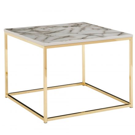 Table basse carrée, Couleur : Aspect marbre / Blanc - dimensions : 60 x 60 x 45 cm (L x P x H)