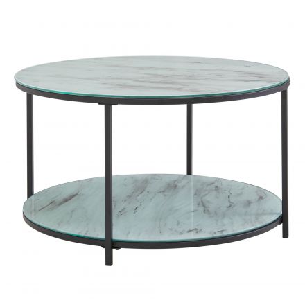 Table de salon en verre, Couleur : Aspect marbre / Noir - dimensions : 80 x 80 x 45 cm (L x P x H)