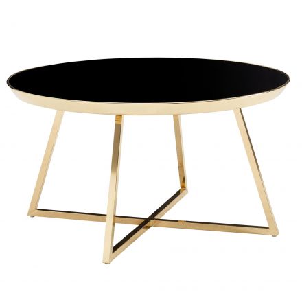 Table de salon Noir-Miroir, couleur : or - Dimensions : 76 x 76 x 41 cm (L x P x H)