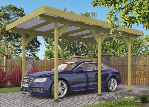 Carport individuel Vehículo en pin imprégné sous pression avec panneaux de toit en PVC - Dimensions : 500 x 300 cm (L x l)