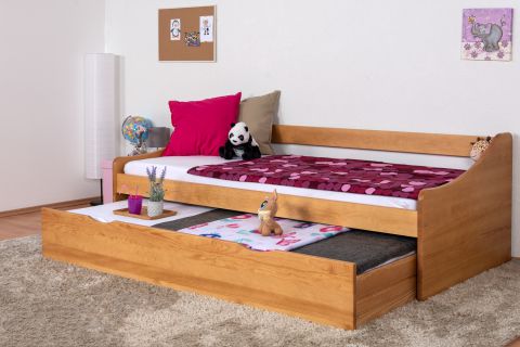 Lit pour jeunes / lit fonctionnel en pin massif couleur aulne 93, avec sommier à lattes - 90 x 200 cm (L x l)