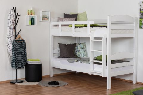 Lit superposé pour adultes "Easy Premium Line" K10/n, tête de lit à trous, hêtre massif blanc - 90 x 190 cm (L x l), divisible