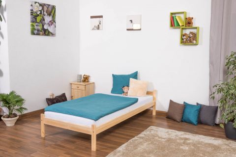 Lit simple / lit d'appoint en bois de pin massif, naturel A14, sommier à lattes inclus - Dimensions 90 x 200 cm 