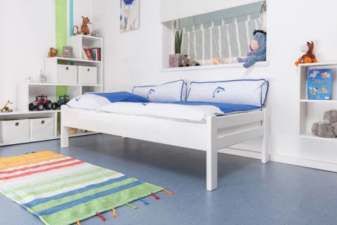Lit d'enfant / lit de jeunesse "Easy Premium Line" K1/1n, hêtre massif laqué blanc - Dimensions : 90 x 200 cm