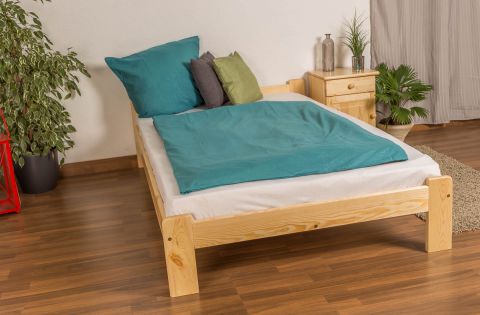 Lit simple / lit d'appoint en bois de pin massif, naturel A8, sommier à lattes inclus - Dimensions : 120 x 200 cm