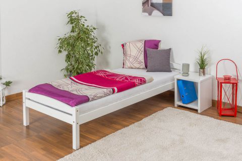 Lit simple / lit d'appoint en bois de pin massif, laqué blanc 99, sommier à lattes inclus - Dimensions 90 x 200 cm