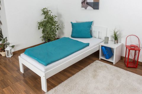 Lit simple / lit d'appoint en bois de pin massif, laqué blanc 76, avec sommier à lattes - dimension 90 x 200 cm
