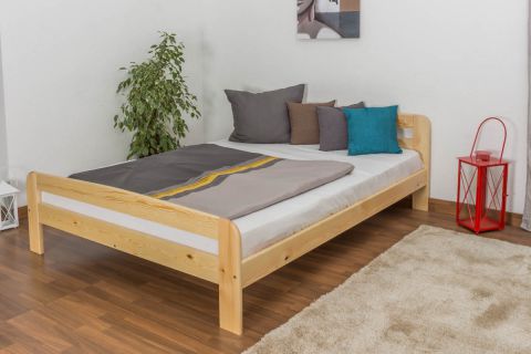 Lit double / lit d'appoint en bois de pin massif,, naturel A6, sommier à lattes inclus - Dimensions 160 x 200 cm