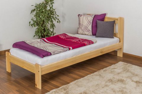 Lit simple / lit d'appoint en bois de pin massif, naturel A21, sommier à lattes inclus - Dimensions 90 x 200 cm 