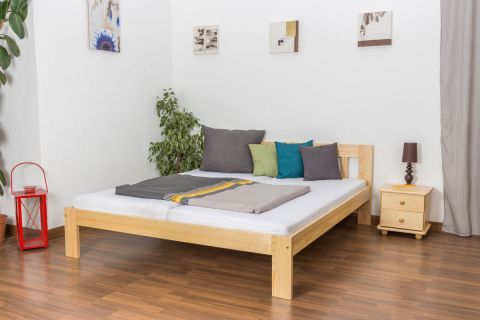 Lit double / lit d'appoint en bois de pin massif, naturel 75, avec sommier à lattes - dimension 180 x 200 cm
