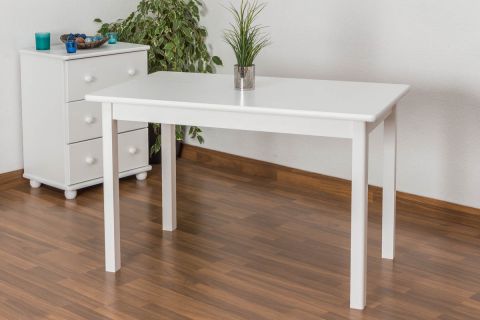 Table en bois de pin massif laqué blanc Junco 228C (carrée) - Dimensions 70 x 120 cm