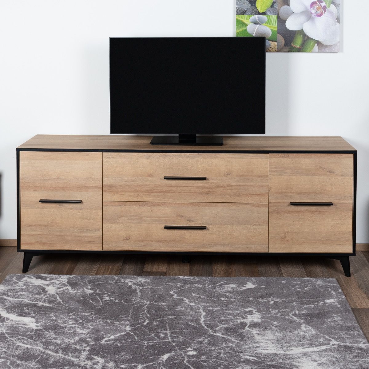 Meuble TV Altels 05, couleur : chêne Riviera / brun foncé - 68 x 179 x 40 cm (H x L x P)