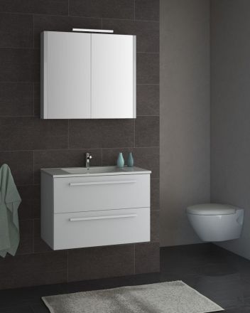 Meuble de salle de bains - Set A Bidar, 2 pièces avec lavabo / vasque, couleur : blanc brillant