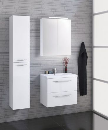 Meuble de salle de bains - Set I Pune, 3 pièces y compris lavabo / vasque, couleur : blanc brillant