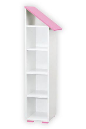 Chambre d'enfant - Bibliothèque Daniel 03, Couleur : Blanc / Rose, Finition à droite - 165 x 43 x 44 cm (H x L x P)