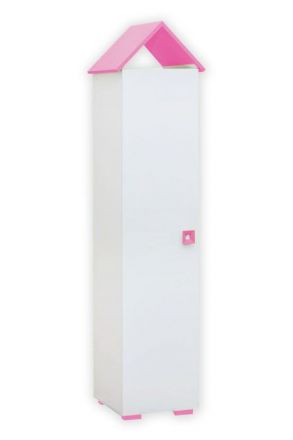Chambre d'enfant - Armoire à portes battantes / armoire Daniel 04, couleur : Blanc / Rose - 191 x 48 x 46 cm (H x L x P)