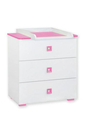 Chambre d'enfants - Commode avec meuble à langer Daniel 06, couleur : Blanc / Rose - 91 x 83 x 74 cm (H x L x P)