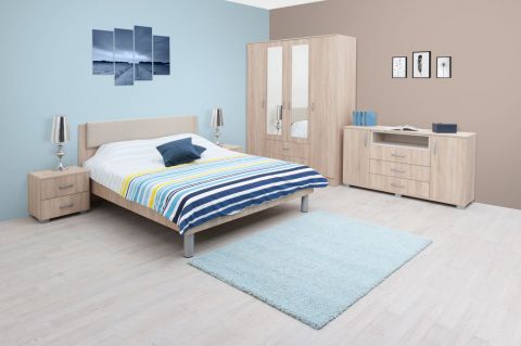 Chambre à coucher complète - Set E Bermeo, 6 pièces, couleur : brun chêne / crème