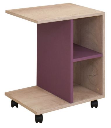 Chambre d'enfant - Table basse / Table d'appoint Koa 09, Couleur : Chêne / Violet - Dimensions : 50 x 35 x 62 cm (l x p x h)