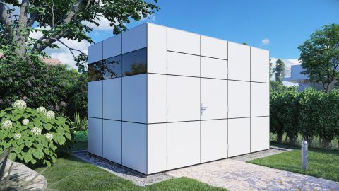 Abri de jardin moderne 02, anthracite / blanc - 19 mm d'éléments, surface au sol : 7,8 m².