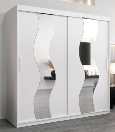Armoire à portes coulissantes / Penderie Hacho 05 avec miroir, Couleur : Blanc mat - Dimensions : 200 x 200 x 62 cm ( H x L x P)
