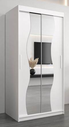 Armoire à portes coulissantes / Penderie Robinyera 01 avec miroir, Couleur : Blanc mat - Dimensions : 200 x 100 x 62 cm ( H x L x P)