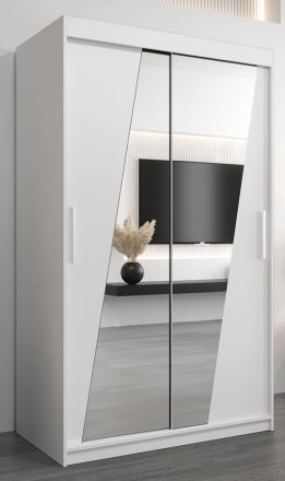 Armoire à portes coulissantes / Penderie Guajara 02 avec miroir, Couleur : Blanc mat - Dimensions : 200 x 120 x 62 cm (H x L x P)