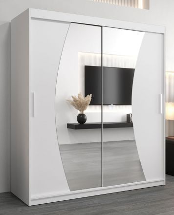 Armoire à portes coulissantes / Penderie Combin 04 avec miroir, Couleur : Blanc mat - Dimensions : 200 x 180 x 62 cm (h x l x p)