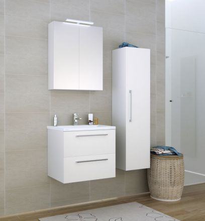 Meuble de salle de bains - Set D Nadiad, 3 pièces avec lavabo / vasque, couleur : blanc brillant