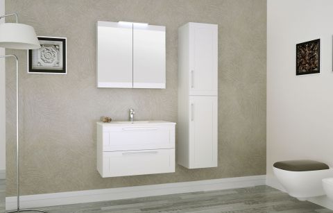 Meuble de salle de bains - Set C Eluru, 3 pièces y compris lavabo / vasque, couleur : blanc brillant