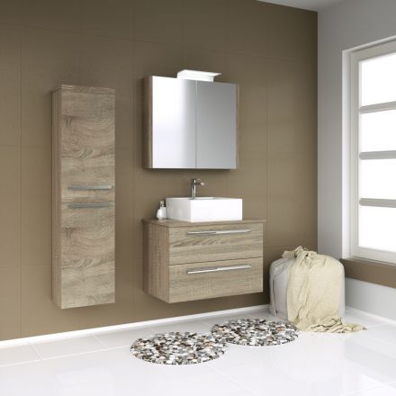 Meuble de salle de bains - Set E Bidar, 3 pièces avec lavabo, couleur : chêne