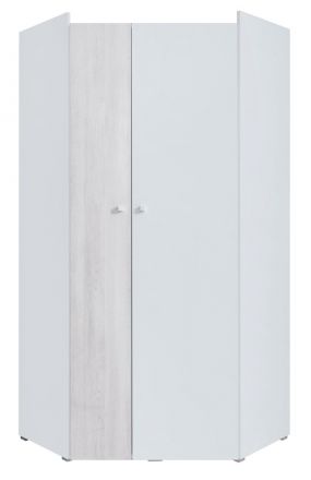 Chambre de jeunes - Armoire à portes battantes / Armoire d'angle Floreffe 02, Couleur : Blanc / Chêne blanc - Dimensions : 190 x 90 x 90 cm (H x L x P)
