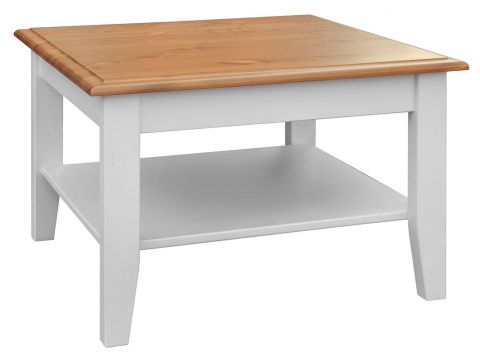 Table basse Gyronde 29, pin massif, Couleur : Blanc / Chêne - 70 x 70 x 48 cm (L x P x H)
