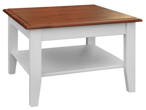 Table basse Gyronde 29, pin massif, Couleur : Blanc / Noyer - 70 x 70 x 48 cm (L x P x H)