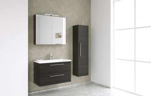 Meuble de salle de bains - Set E Nadiad, 3 pièces avec lavabo / vasque, couleur : chêne noir