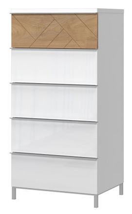 Commode Faleasiu 17, Couleur : Blanc / Noyer - Dimensions : 123 x 60 x 45 cm (H x L x P)