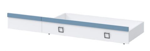Tiroir pour lit simple / lit d'appoint, couleur : Blanc / Bleu - Dimensions : 27 x 74 x 138 cm (H x L x P)
