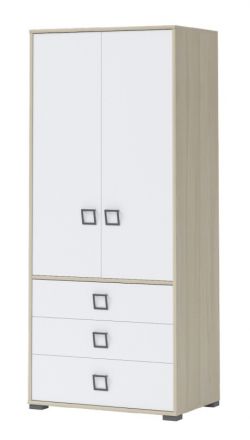 Armoire à portes battantes / armoire 13, couleur : frêne / blanc - Dimensions : 198 x 84 x 56 cm (H x L x P)