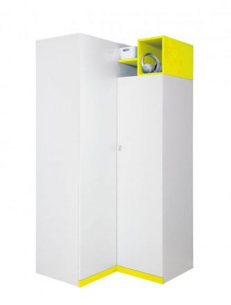 Chambre d'adolescents - armoire à portes battantes / armoire d'angle "Geel" 22, blanc / jaune - Dimensions : 195 x 95 x 95 cm (H x L x P)