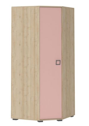 Chambre d'enfant - Benjamin 15 armoire à portes battantes / armoire d'angle, Couleur : Hêtre / Rose - 198 x 86 x 86 cm (H x L x P)