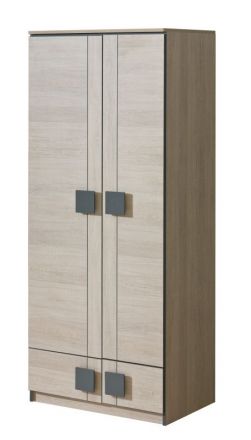 Chambre d'adolescents - Armoire à portes battantes / armoire Elias 01, couleur : marron clair / gris - Dimensions : 187 x 80 x 52 cm (h x l x p)
