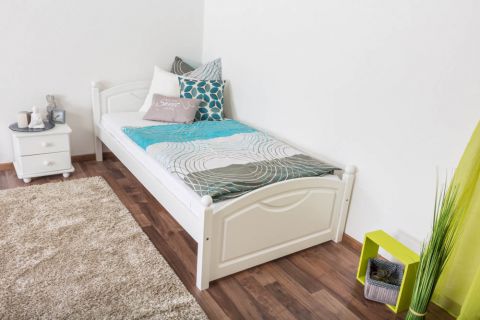 Lit simple/lit d'appoint en bois de pin massif, laqué blanc 82, avec sommier à lattes - 100 x 200 cm (l x L)