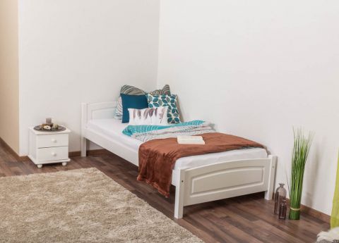 Lit simple/lit d'appoint en pin massif laqué blanc 80, avec sommier à lattes - couchette 100 x 200 cm