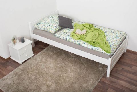 Lit simple / lit d'appoint en bois de pin massif, laqué blanc 78, avec sommier à lattes - 100 x 200 cm
