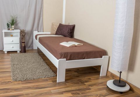 Lit simple / lit d'appoint en bois de pin massif, laqué blanc A8, avec sommier à lattes - Dimensions : 80 x 200 cm