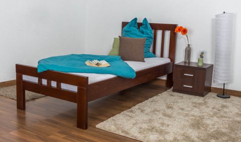 Lit simple "Easy Premium Line" K8, hêtre massif verni brun foncé - couchette : 90 x 190 cm