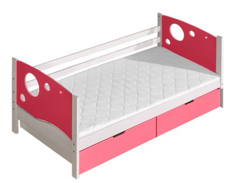 Lit d'enfant / lit de jeunesse Milo 26 avec 2 tiroirs, couleur : blanc / rose, partiellement massif, surface de couchage : 80 x 190 cm (l x L)