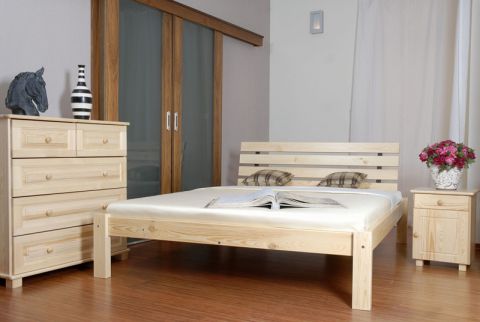Lit double / lit d'appoint en bois de pin massif, naturel A3, sommier à lattes inclus - Dimensions 160 x 200 cm
