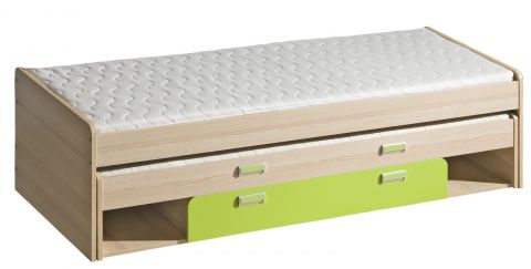 Lit d'enfant / lit de jeune Dennis 16 avec 2ème couchette et tiroir, couleur : vert cendre - surface du canapé : 80 x 200 cm (l x L)
